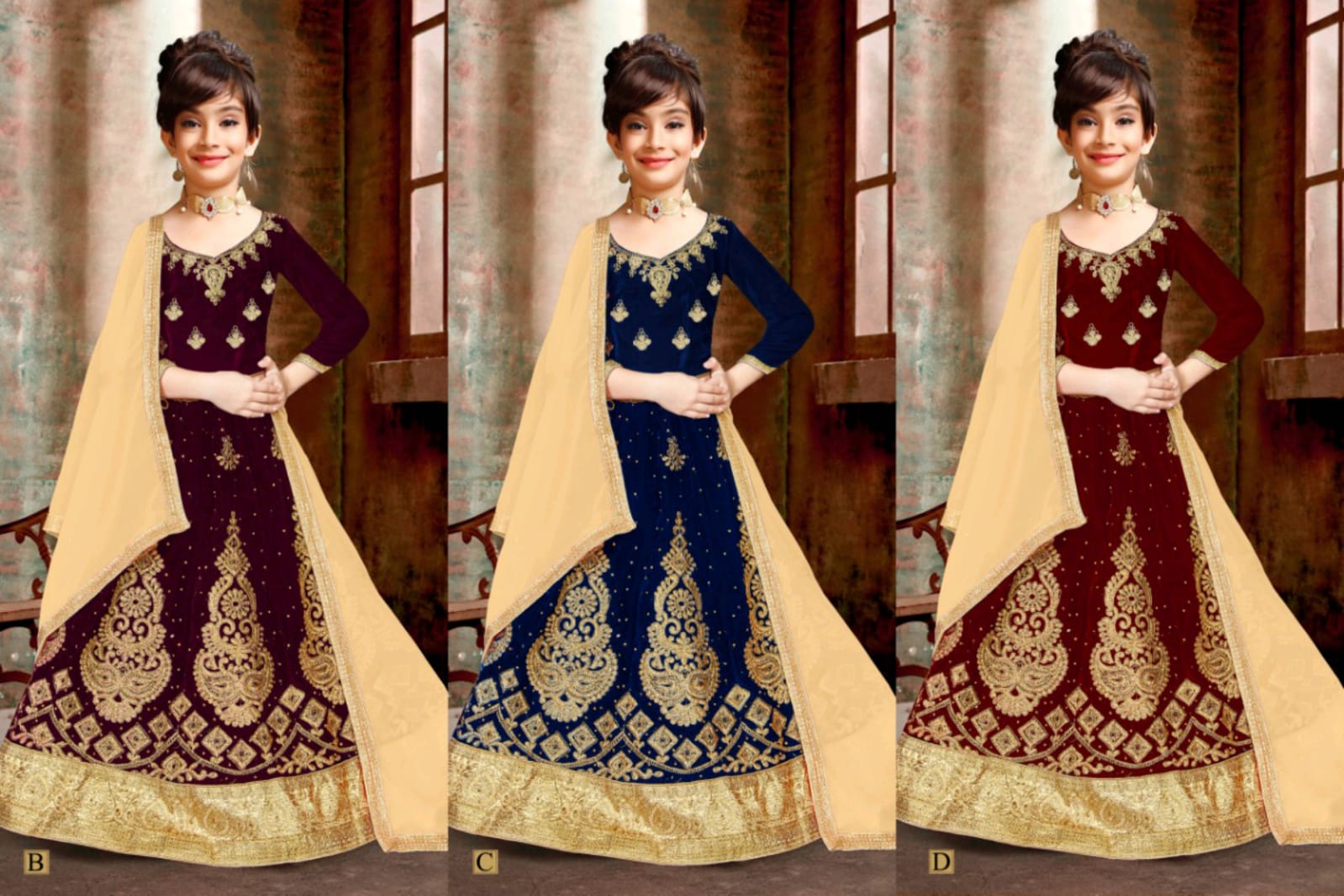Sanskar Style Cindrella 1028 Velvet 4 Color Matching Kids Lehanga Wholesaler