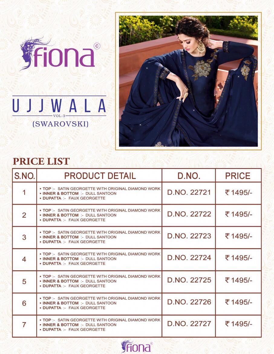 Ujjwala Vol 3 By Fiona Satin Georgette Diamond Work Salwar Kameez