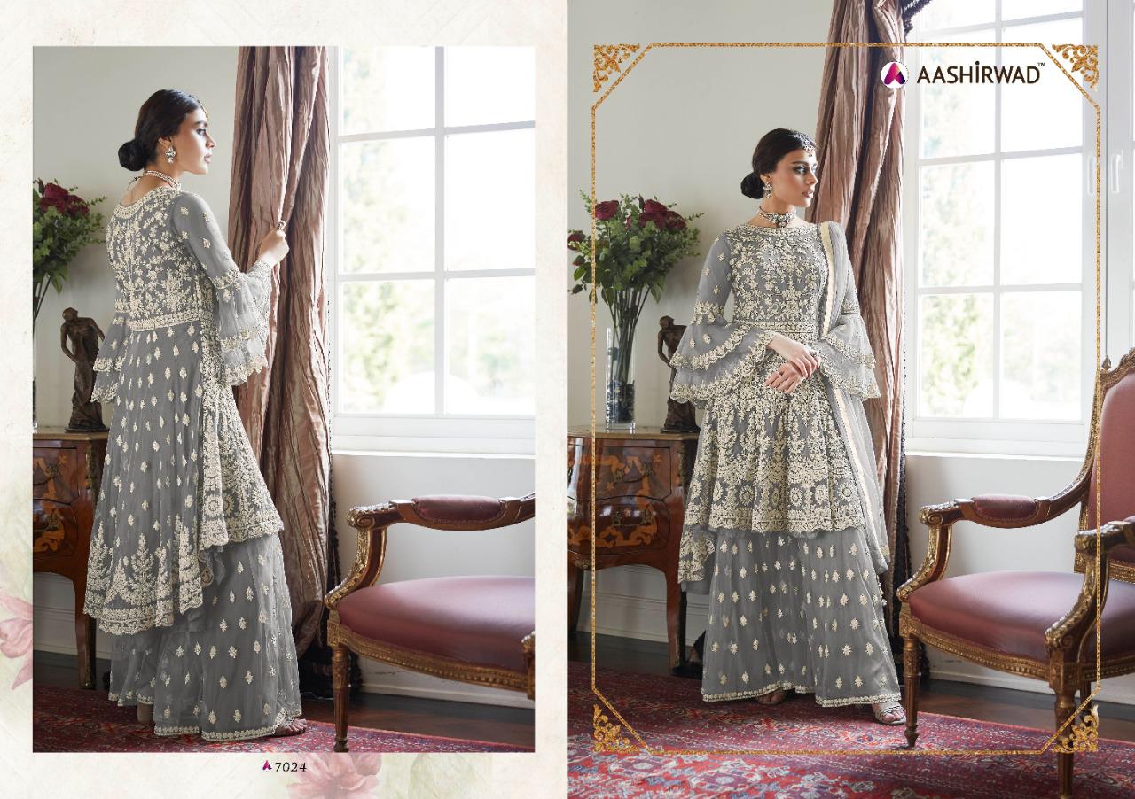 Aashirwad Premium Sharara Gold 7024 Designs Colors Designer Dresses