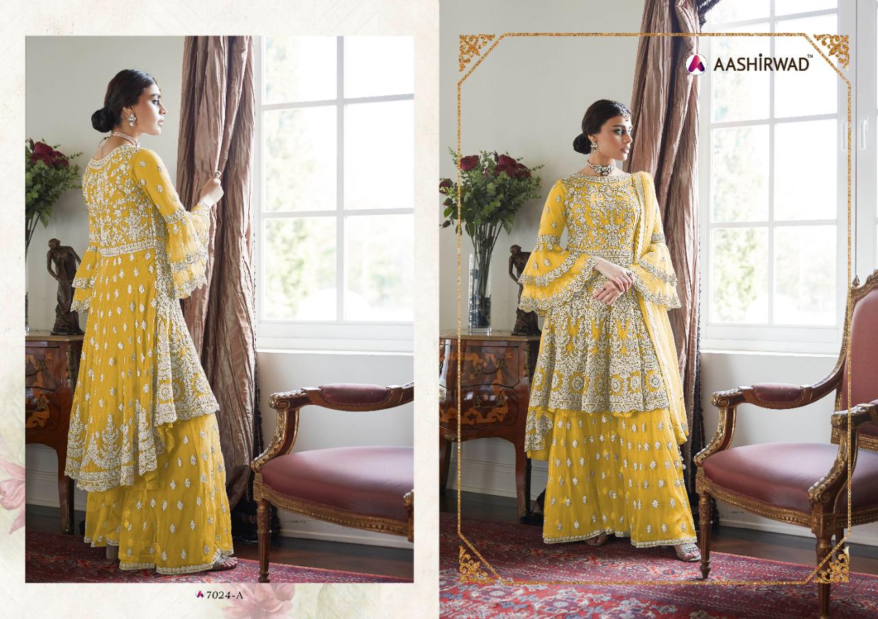 Aashirwad Premium Sharara Gold 7024 Designs Colors Designer Dresses