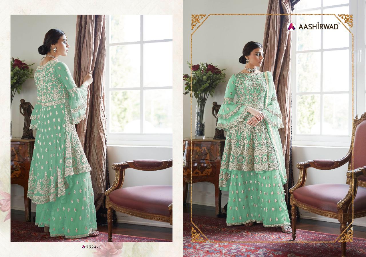 Aashirwad Premium Sharara Gold 7024 Designs Colors Designer Dresses