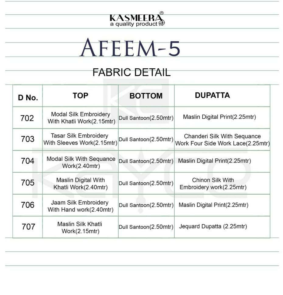 Afeem Vol 5 By Kasmeera Fancy Ladies Suits Catalog At Wholesale Price Seller