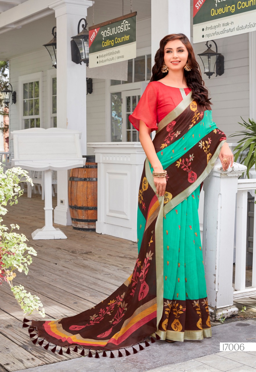 Sonia Silks Present Ikkat Pattu Part 1 Cotton Linen With Silver Jari Border Saree Authorized Seller