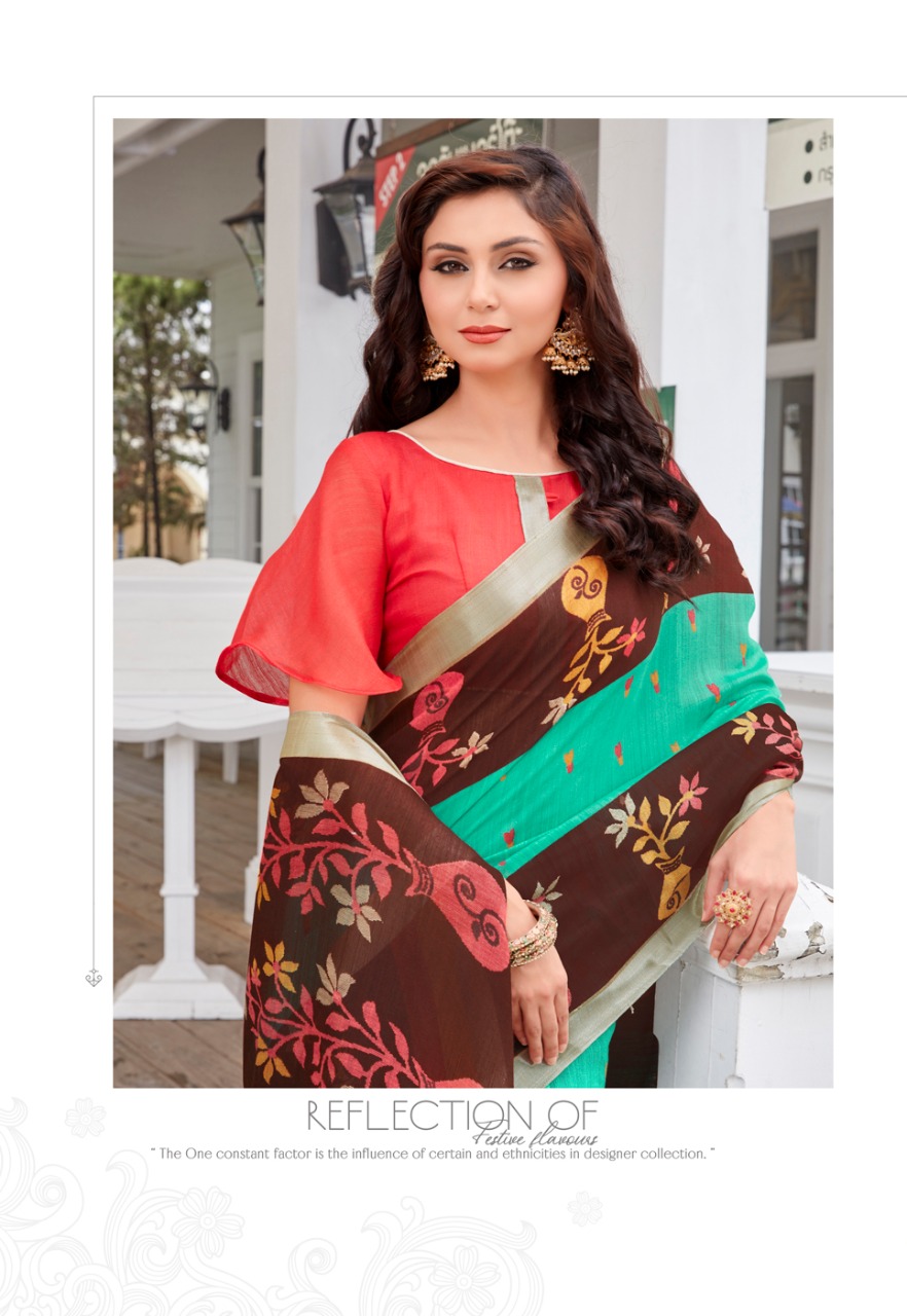 Sonia Silks Present Ikkat Pattu Part 1 Cotton Linen With Silver Jari Border Saree Authorized Seller