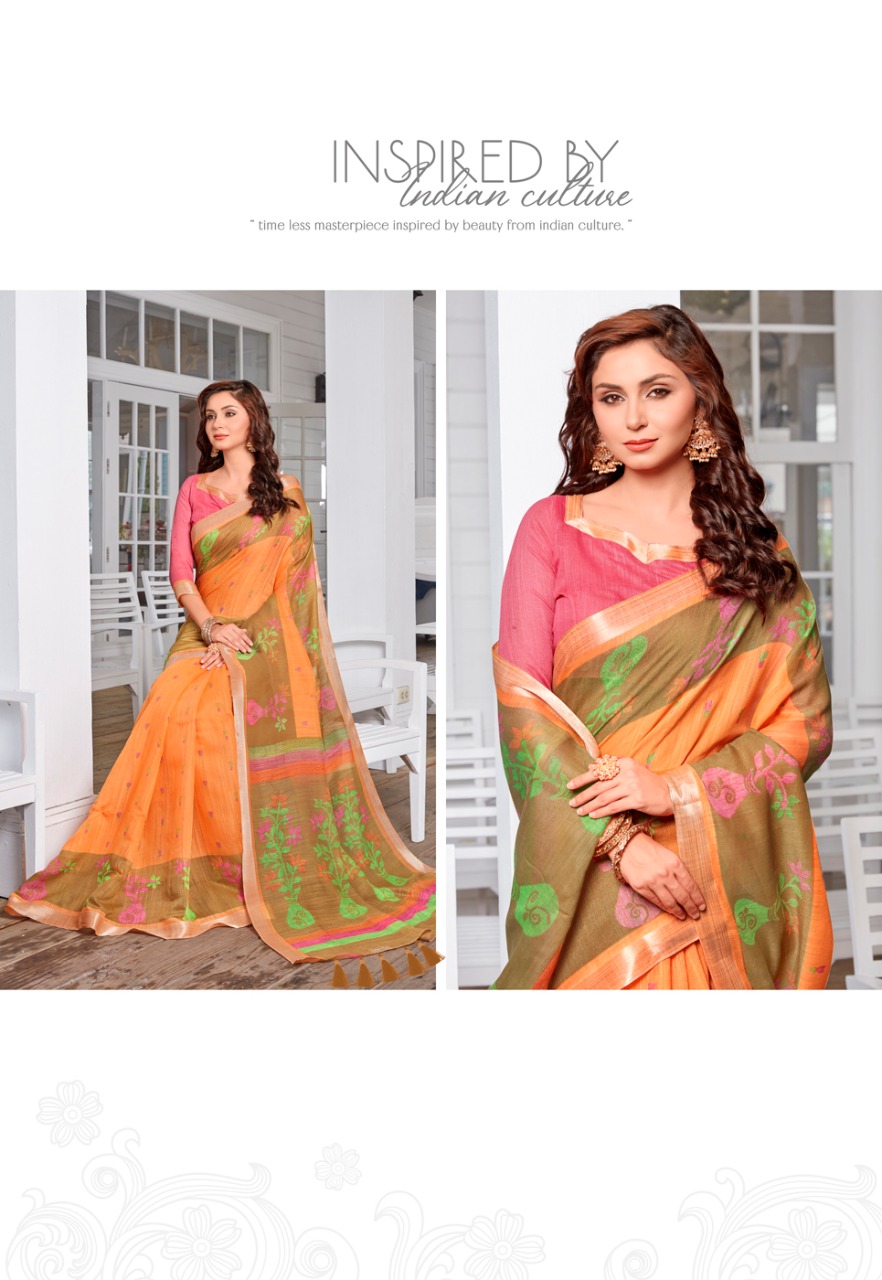 Sonia Silks Present Ikkat Pattu Part 1 Cotton Linen With Silver Jari Border Saree Authorized Seller