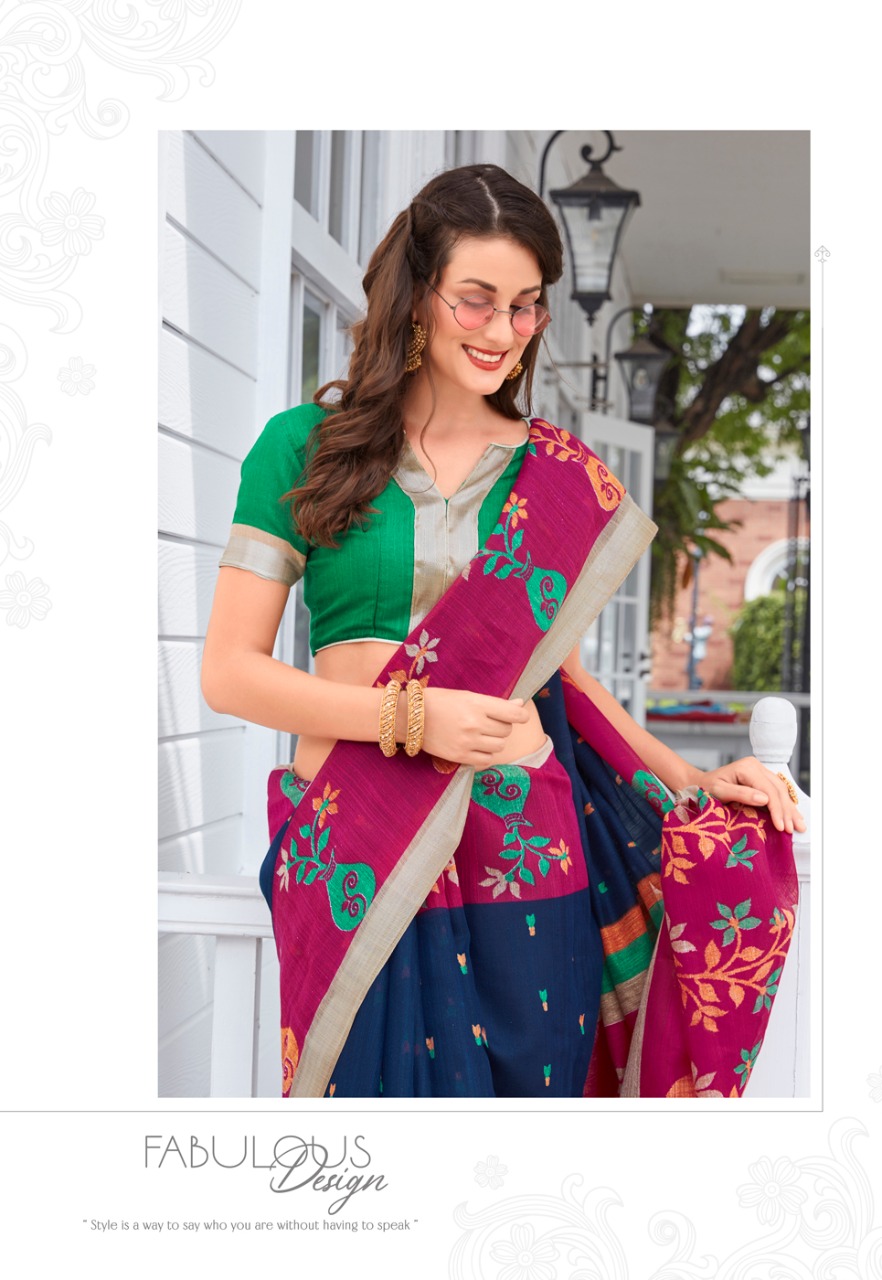 Sonia Silks Present Ikkat Pattu Part 1 Cotton Linen With Silver Jari Border Saree Authorized Seller