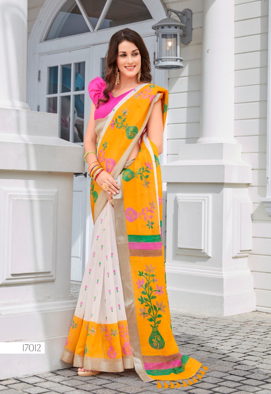 Sonia Silks Present Ikkat Pattu Part 1 Cotton Linen With Silver Jari Border Saree Authorized Seller