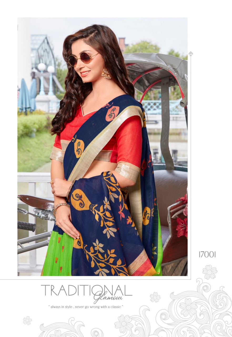 Sonia Silks Present Ikkat Pattu Part 1 Cotton Linen With Silver Jari Border Saree Authorized Seller