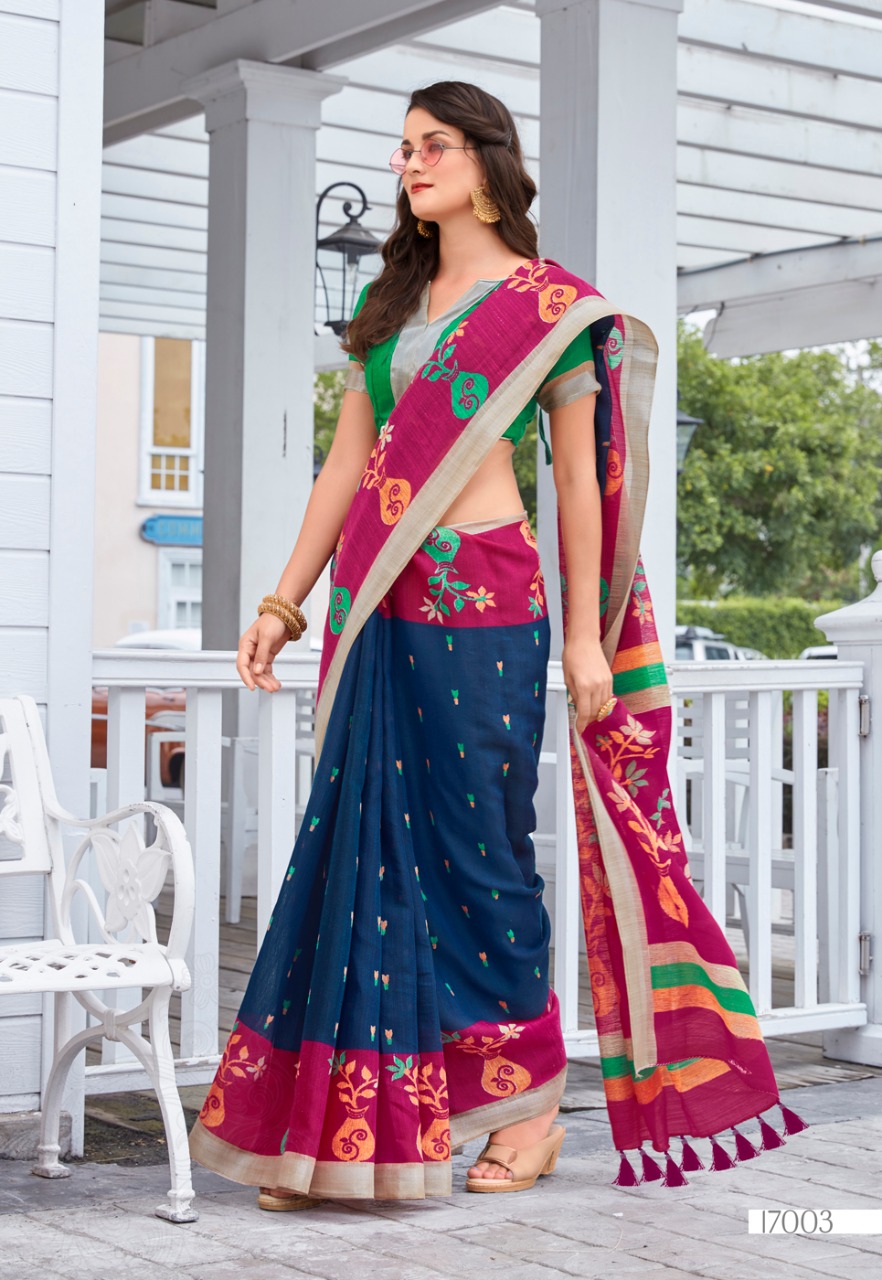 Sonia Silks Present Ikkat Pattu Part 1 Cotton Linen With Silver Jari Border Saree Authorized Seller