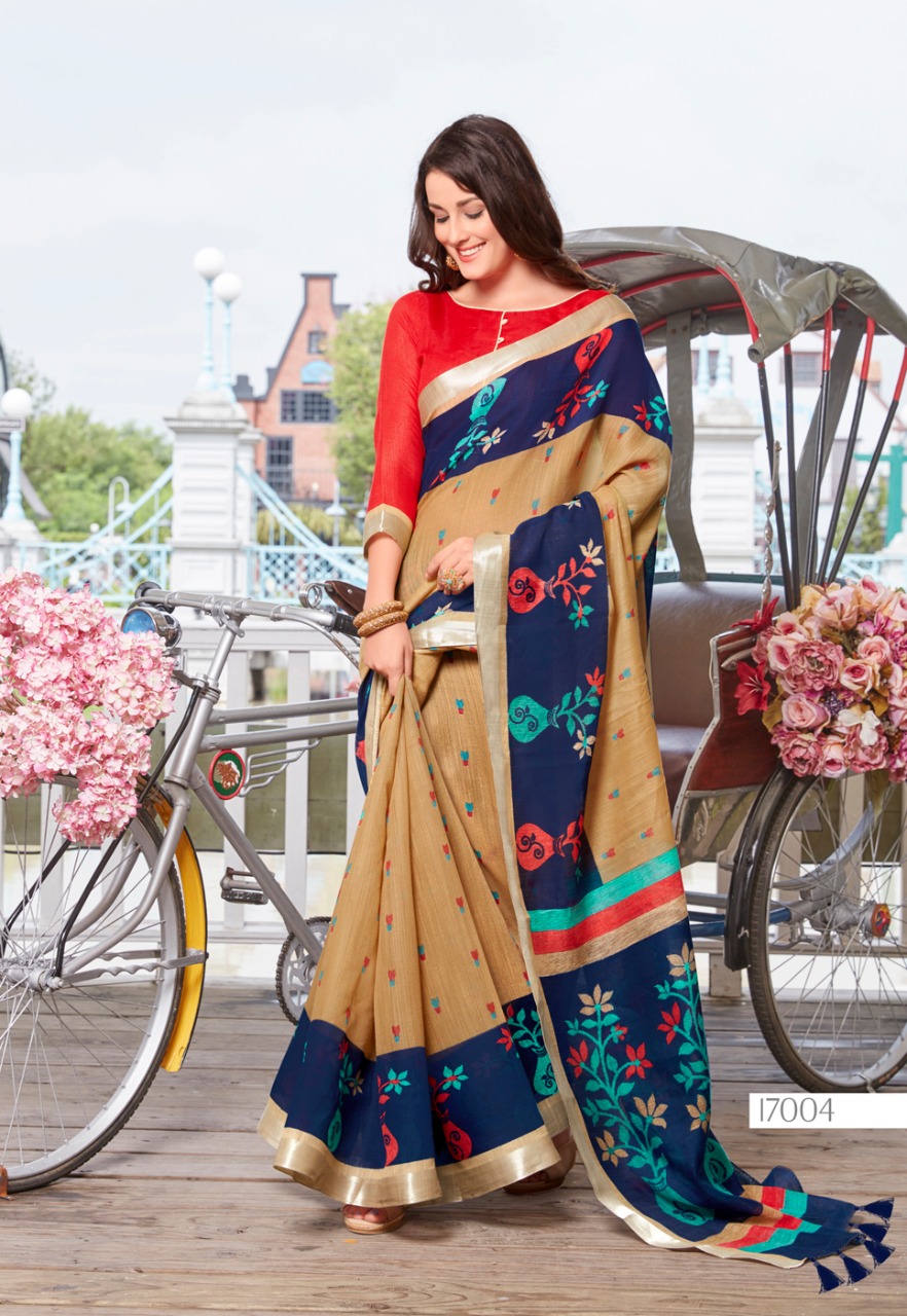 Sonia Silks Present Ikkat Pattu Part 1 Cotton Linen With Silver Jari Border Saree Authorized Seller