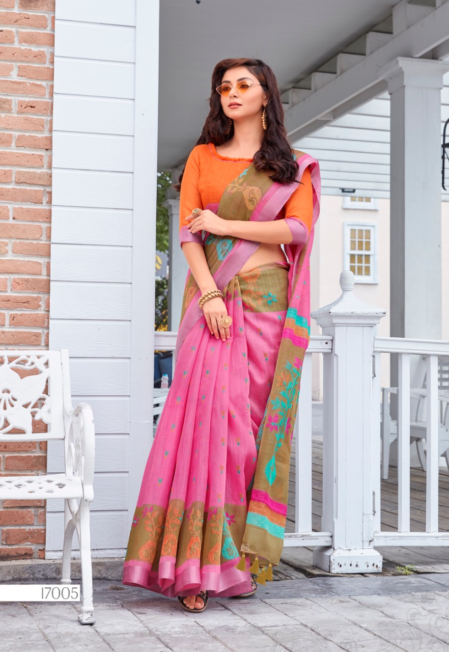 Sonia Silks Present Ikkat Pattu Part 1 Cotton Linen With Silver Jari Border Saree Authorized Seller