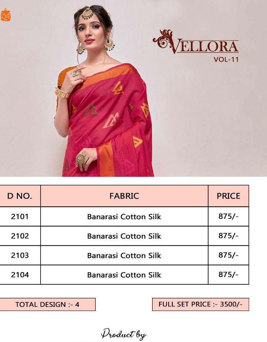 Kesari Exports Vellora Vol 11 Kaveri Silk Banarasi Cotton Silk Fancy Saree