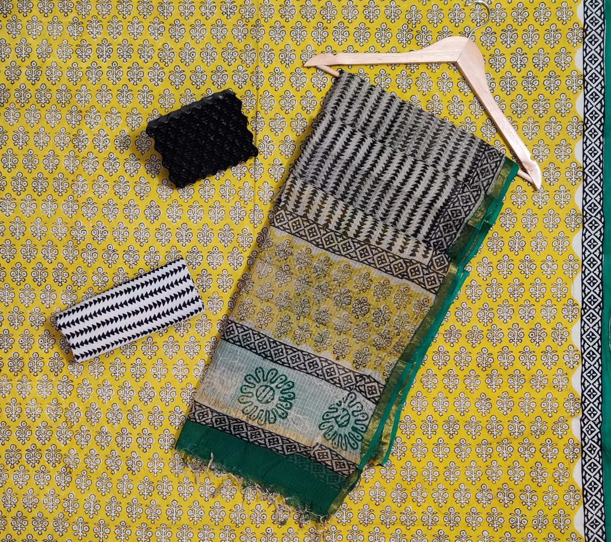 Hand Block Printed Cotton Suits With Pure Kota Doriya With Zari Border Dupatta