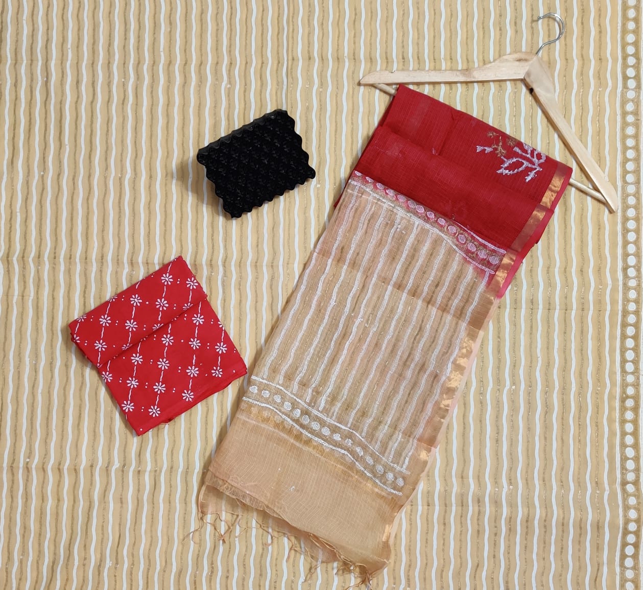 Hand Block Printed Cotton Suits With Pure Kota Doriya With Zari Border Dupatta