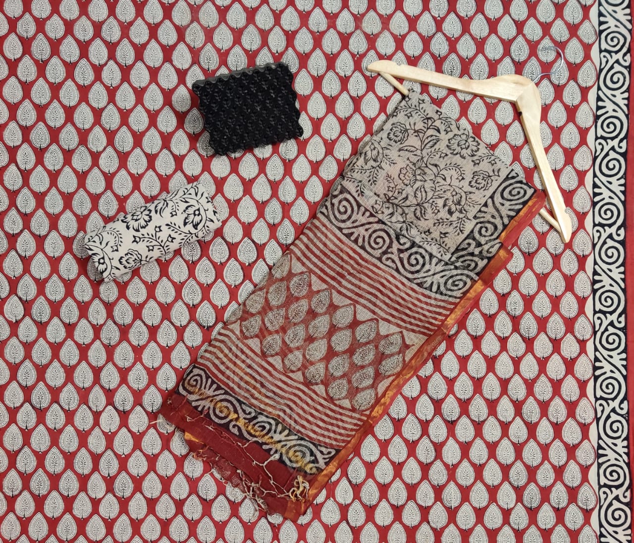 Hand Block Printed Cotton Suits With Pure Kota Doriya With Zari Border Dupatta