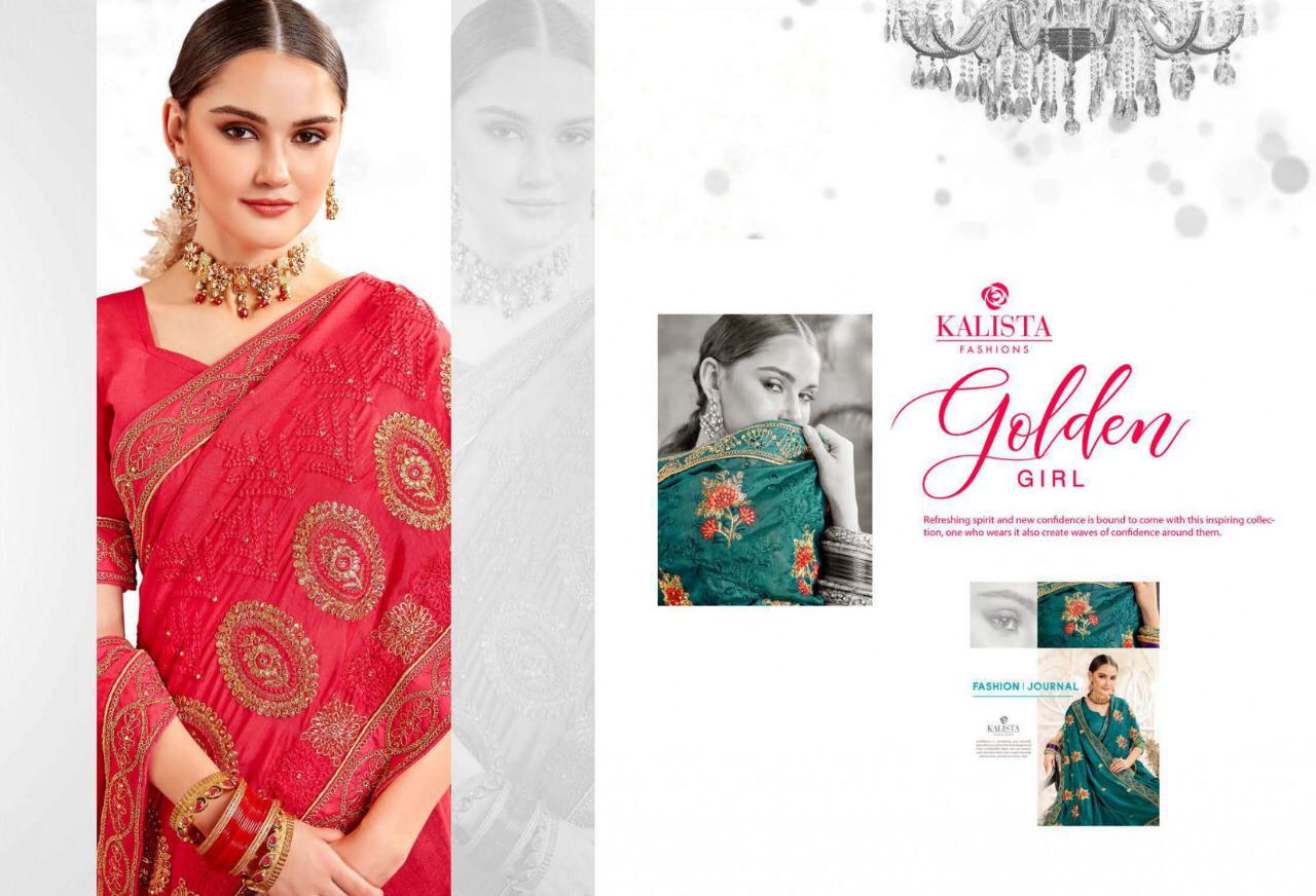 Kalista Golden Girl Sana Silk Embroidery Saree Online Supplier
