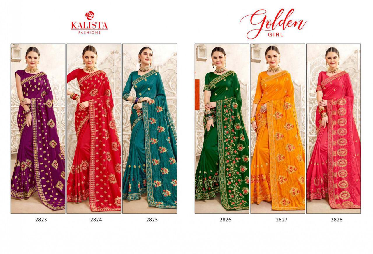 Kalista Golden Girl Sana Silk Embroidery Saree Online Supplier