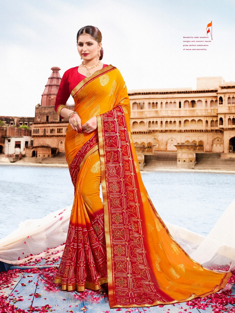 Pavitra Bandhan Vol 5 By Mansarover Georgette Bandhani Foil Print With Fancy Border Saree