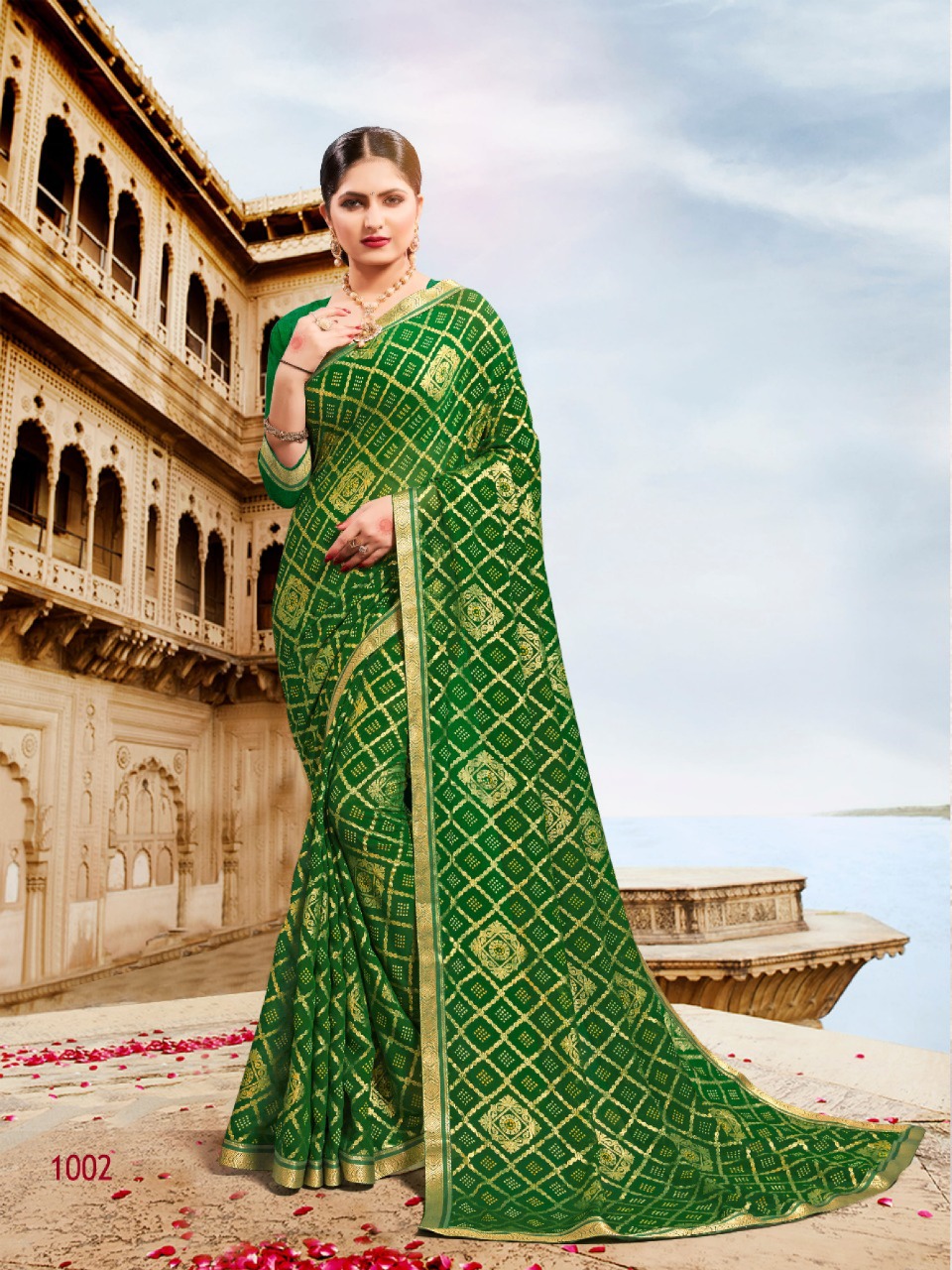 Pavitra Bandhan Vol 5 By Mansarover Georgette Bandhani Foil Print With Fancy Border Saree