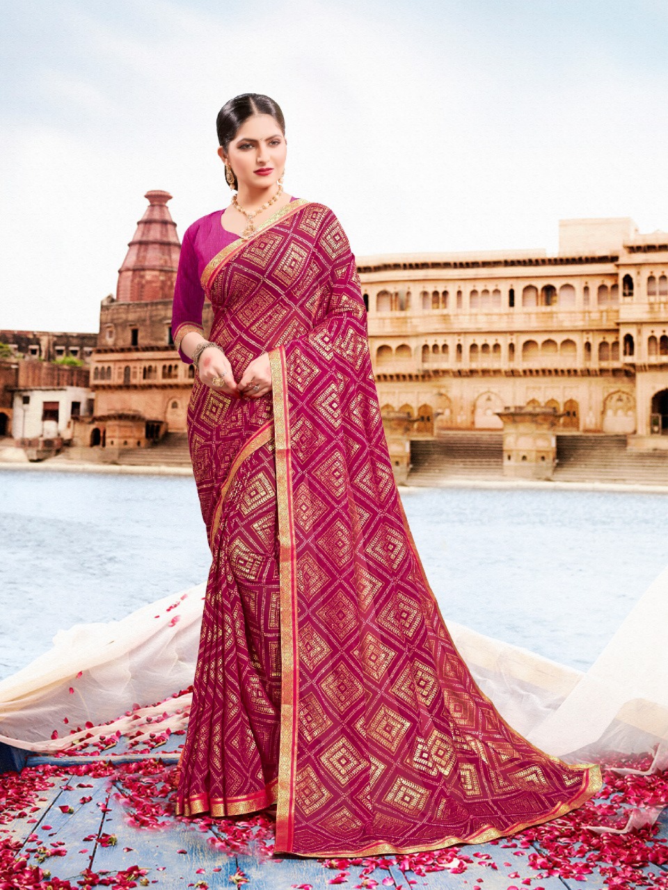 Pavitra Bandhan Vol 5 By Mansarover Georgette Bandhani Foil Print With Fancy Border Saree