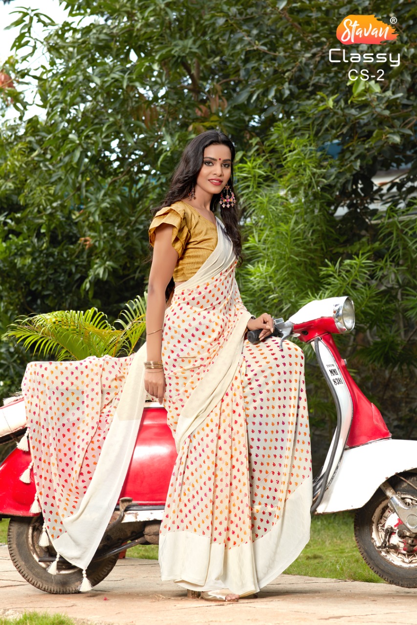 Sr Brand Classy By Stavan Georgette Printed Good Looking Fancy Saree