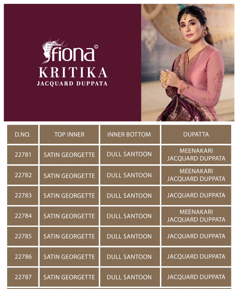 Fiona Kritika Jacquard Dupatta Satin Georgette Designer Party Wear Suit Looking Adorable