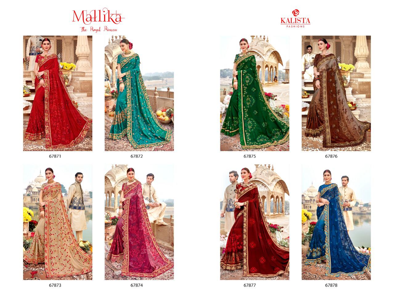 Kalista Fashion Mallika 67871-67878 Series Fancy Embroidery Saris Wholesaler