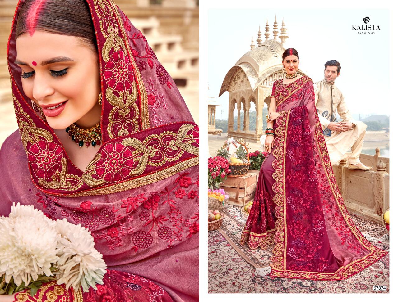 Kalista Fashion Mallika 67871-67878 Series Fancy Embroidery Saris Wholesaler