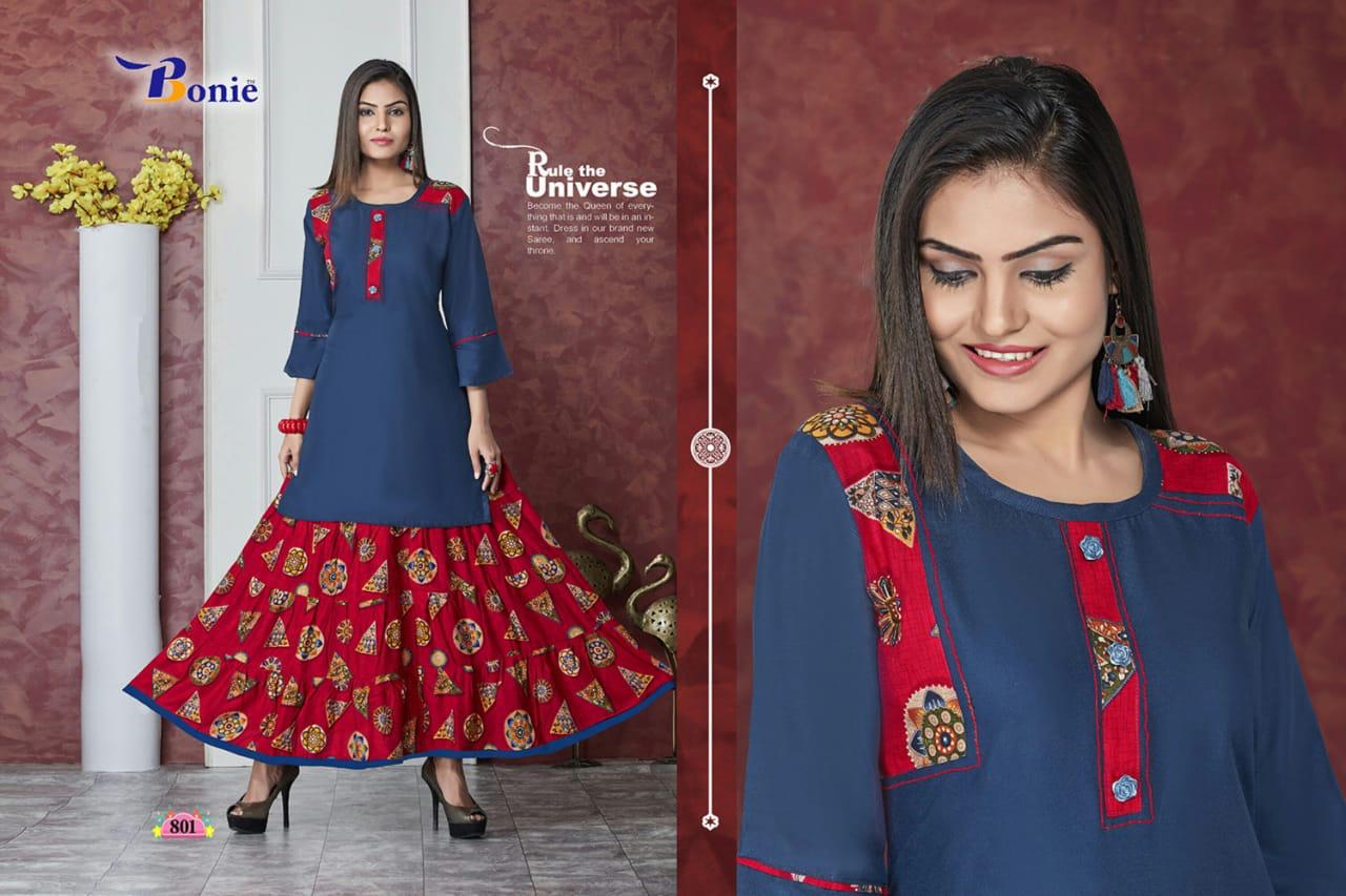 Nisha By Bonie Heavy Rayon Kurti With Skirt Online Shopping In Surat Krishna Creation