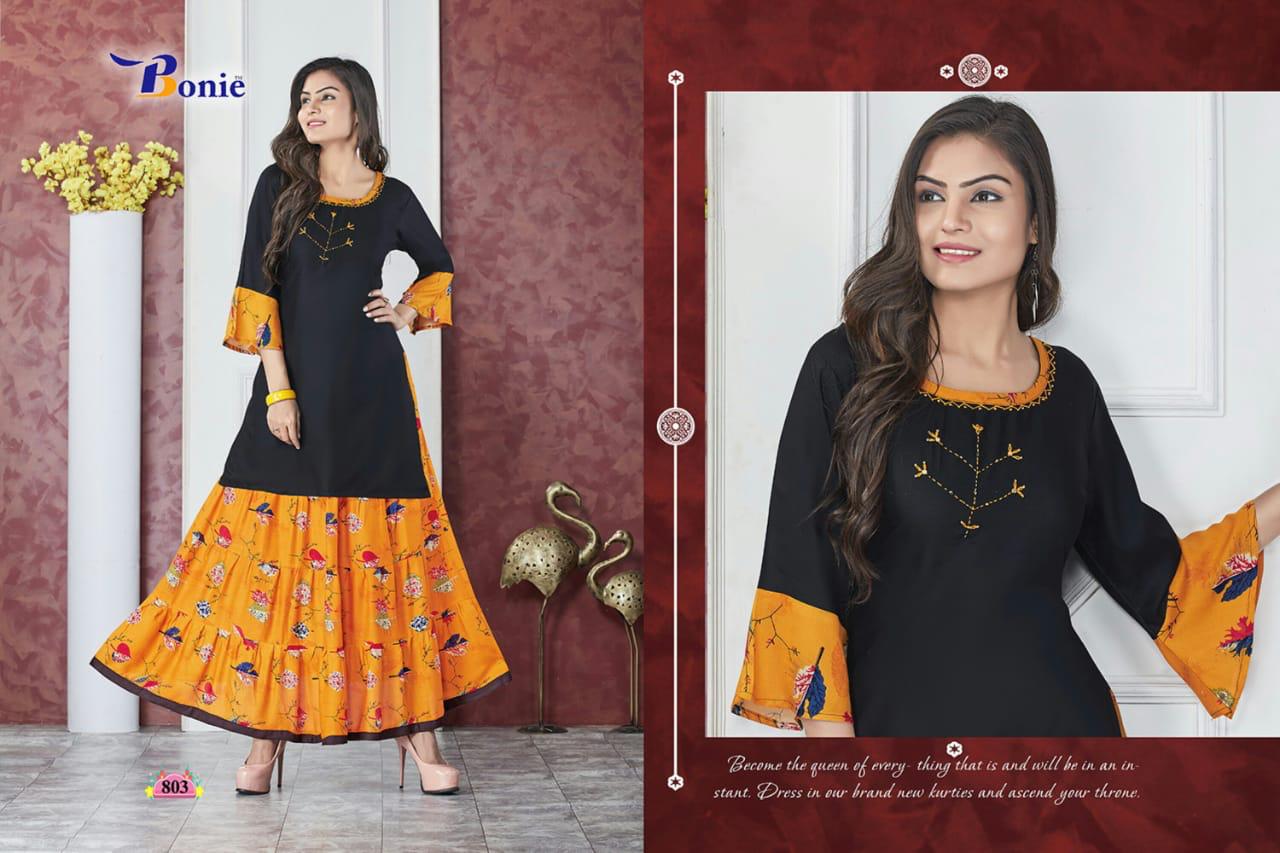 Nisha By Bonie Heavy Rayon Kurti With Skirt Online Shopping In Surat Krishna Creation