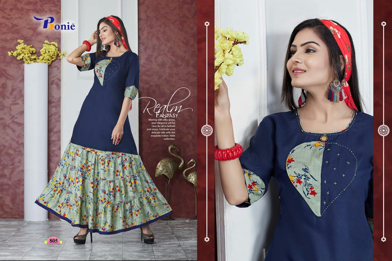 Nisha By Bonie Heavy Rayon Kurti With Skirt Online Shopping In Surat Krishna Creation