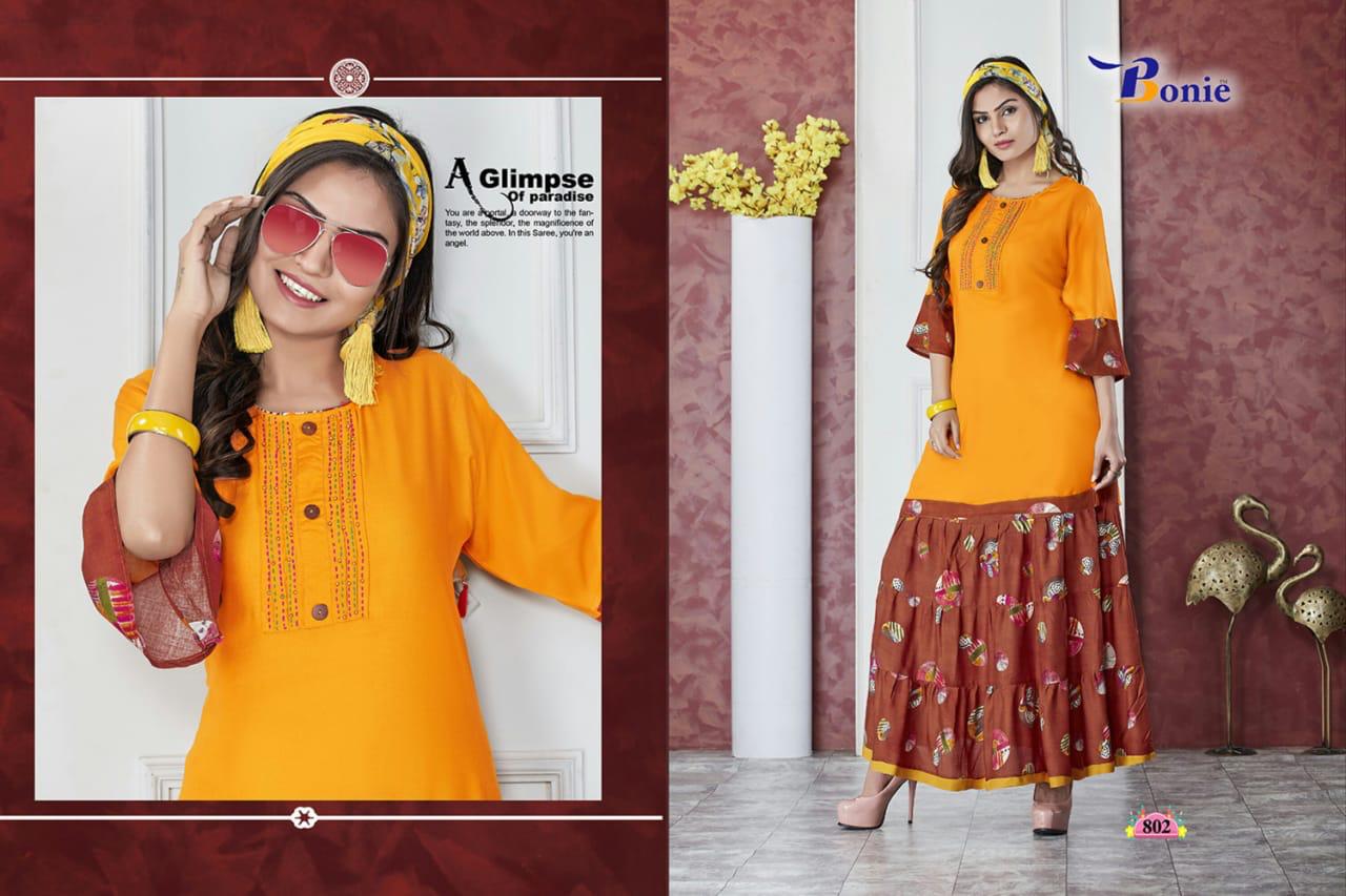 Nisha By Bonie Heavy Rayon Kurti With Skirt Online Shopping In Surat Krishna Creation