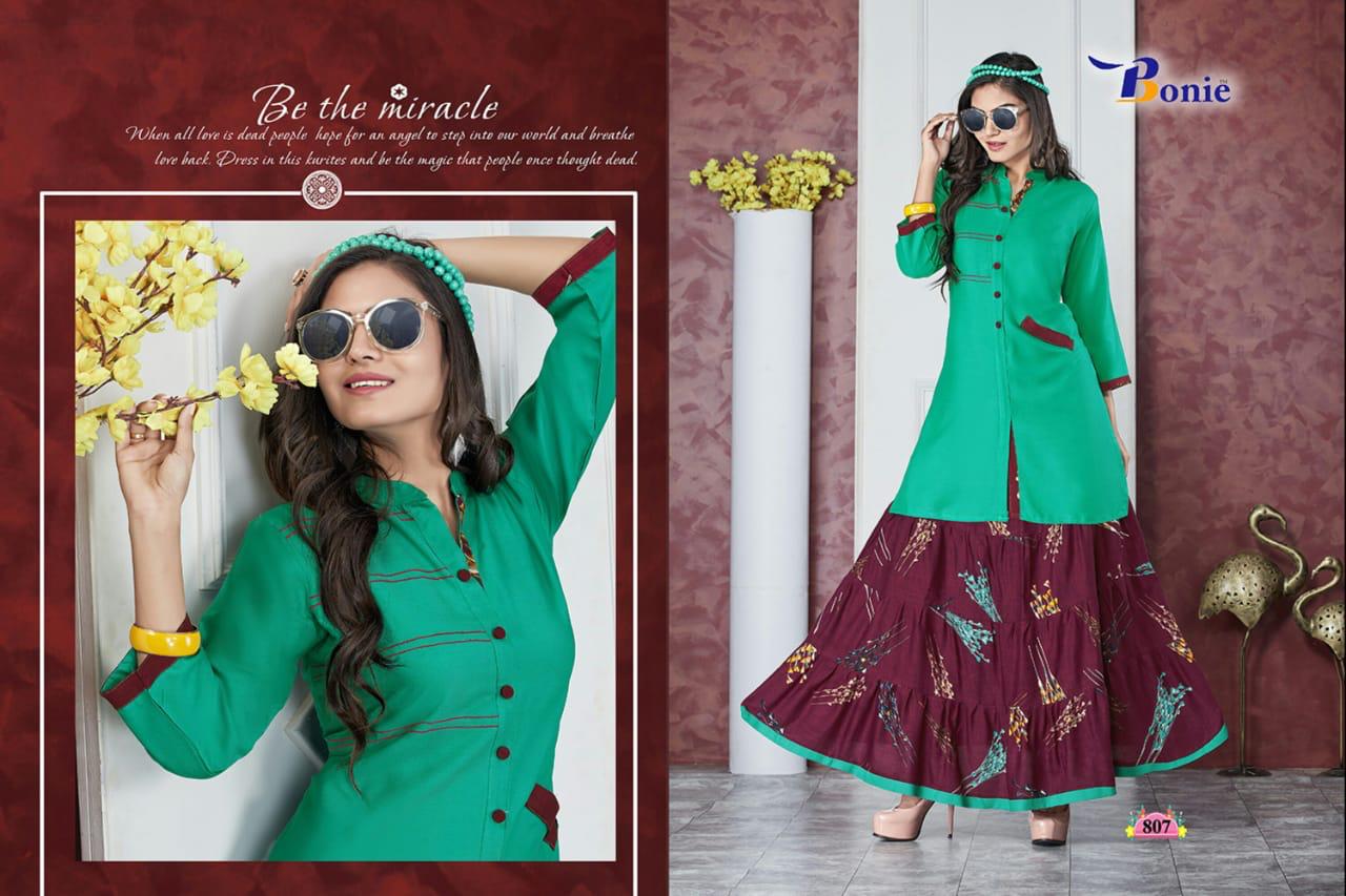 Nisha By Bonie Heavy Rayon Kurti With Skirt Online Shopping In Surat Krishna Creation