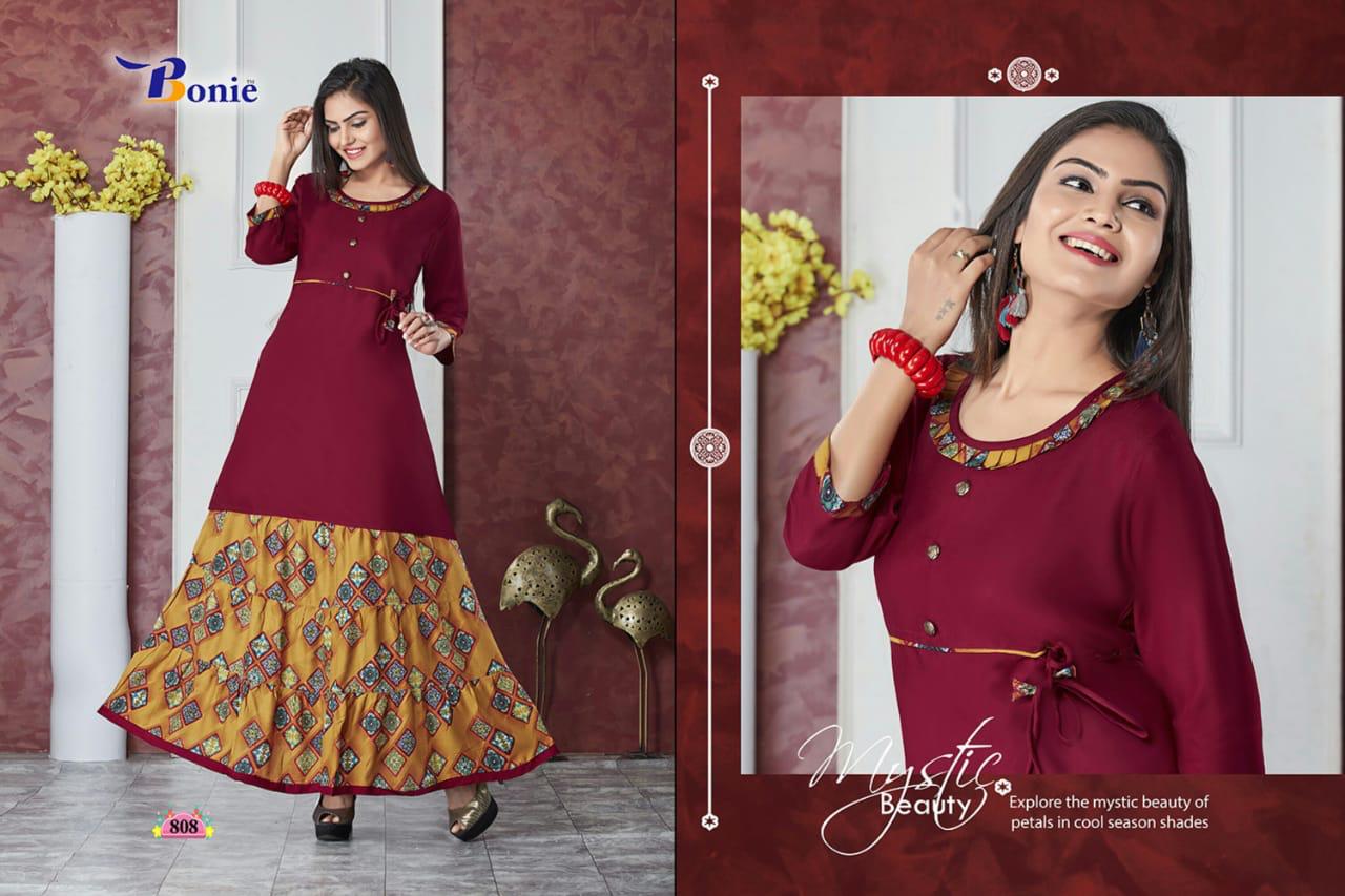 Nisha By Bonie Heavy Rayon Kurti With Skirt Online Shopping In Surat Krishna Creation