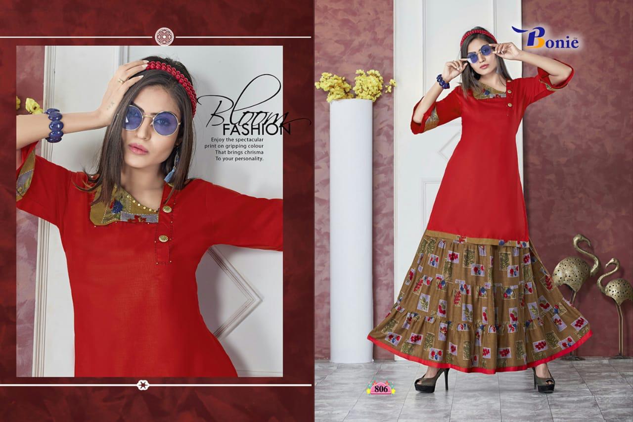 Nisha By Bonie Heavy Rayon Kurti With Skirt Online Shopping In Surat Krishna Creation