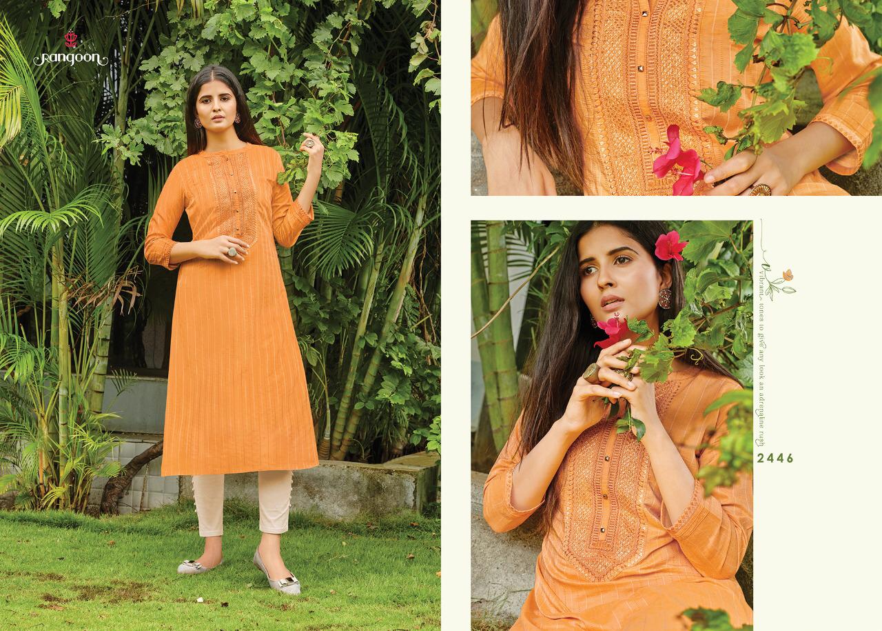 Rangoon Launch Light Line Fancy Lineing Silk Casual Kurti Exclusive Trending Series Of Catalogs