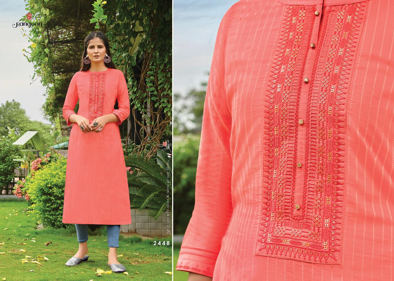 Rangoon Launch Light Line Fancy Lineing Silk Casual Kurti Exclusive Trending Series Of Catalogs