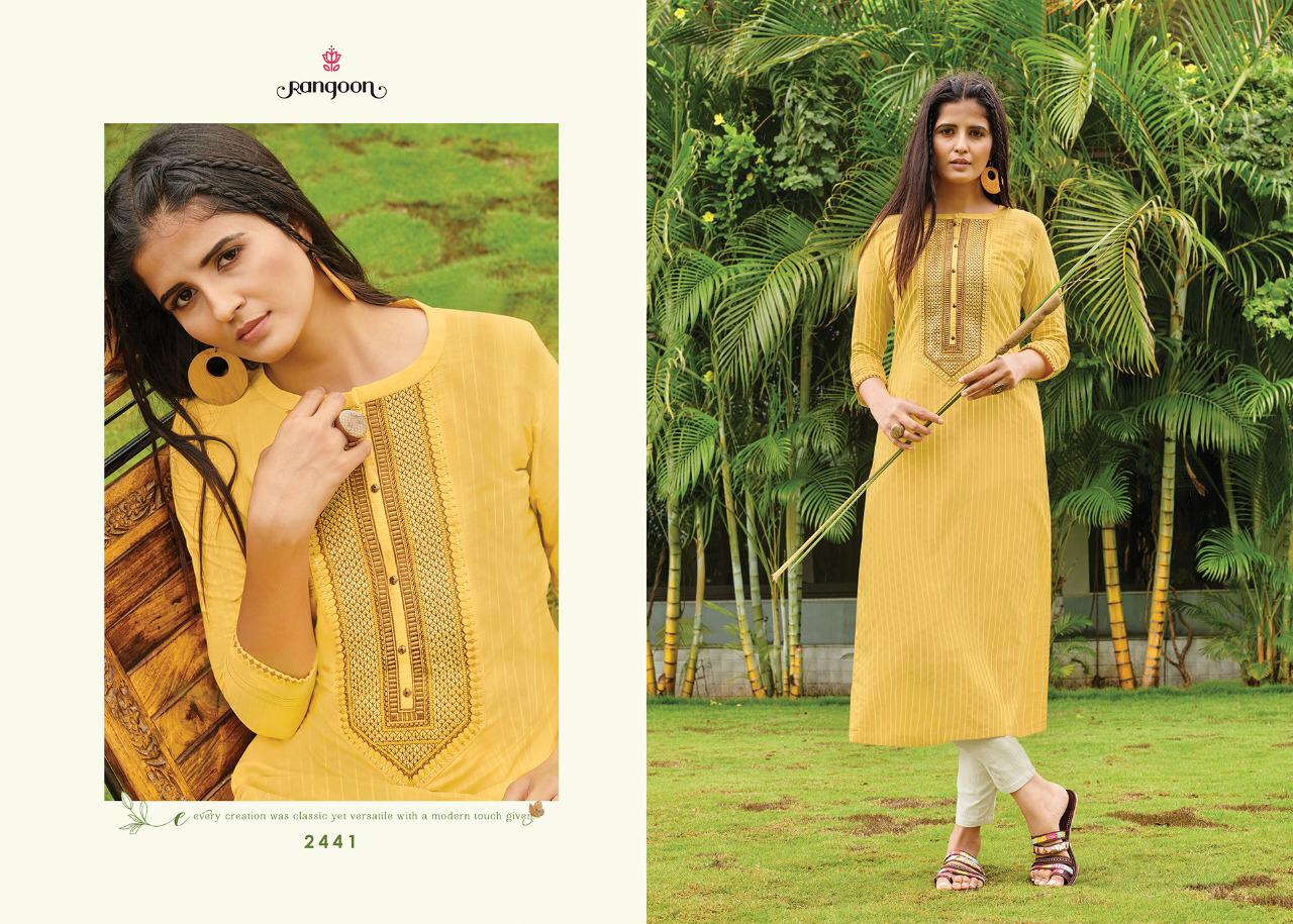 Rangoon Launch Light Line Fancy Lineing Silk Casual Kurti Exclusive Trending Series Of Catalogs