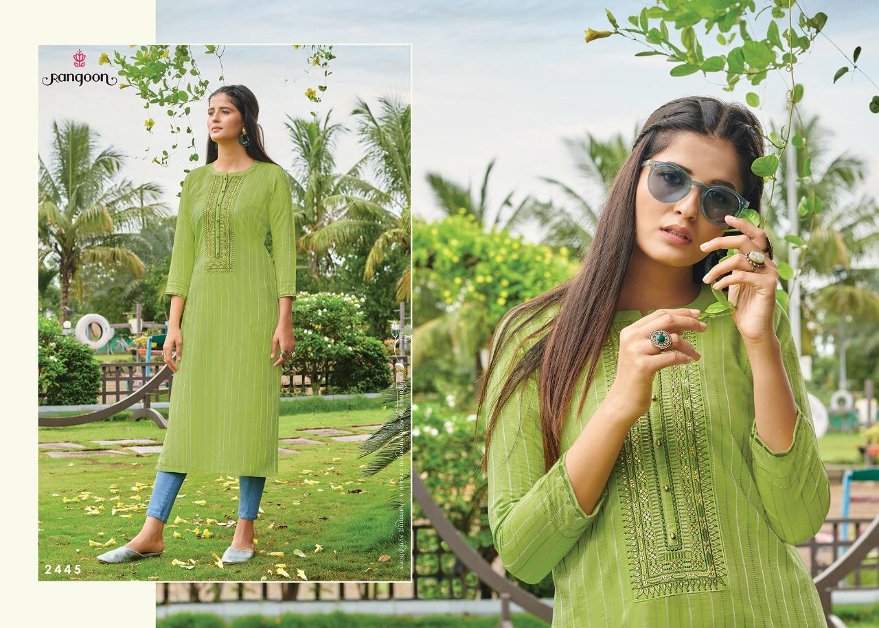 Rangoon Launch Light Line Fancy Lineing Silk Casual Kurti Exclusive Trending Series Of Catalogs