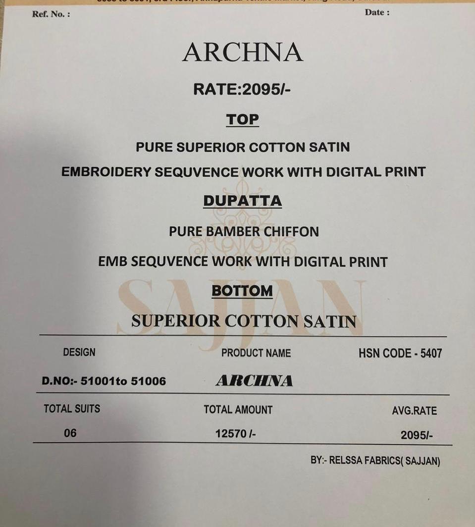 Relssa Launch Archana Superior Cotton Satin Embroidery Heavy Look Salwar Kameez In Surat Market