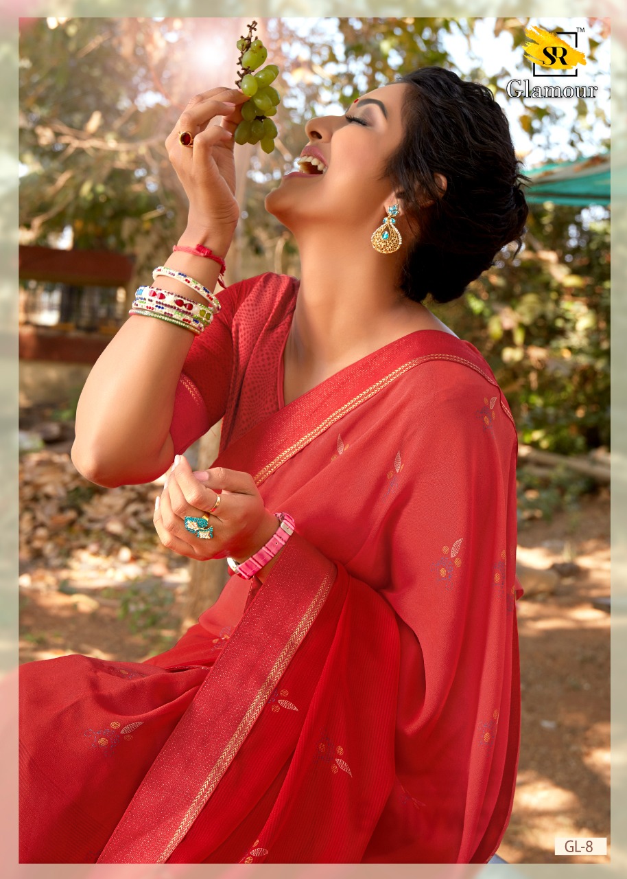 S R Launching Glamour Georgette Patern With Beautiful Border Saree Looking Pretty