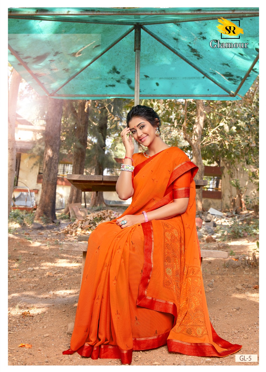 S R Launching Glamour Georgette Patern With Beautiful Border Saree Looking Pretty