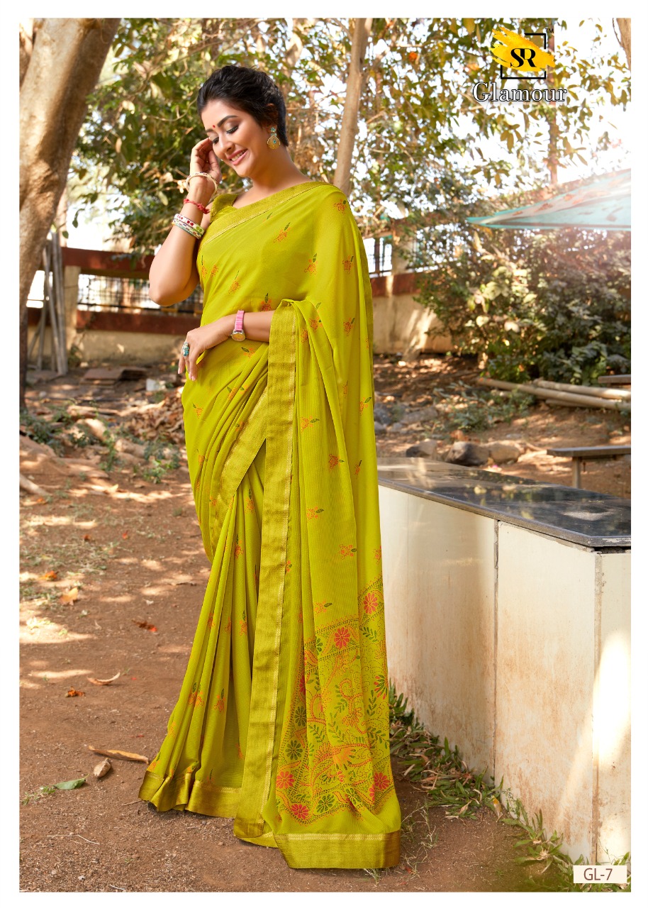 S R Launching Glamour Georgette Patern With Beautiful Border Saree Looking Pretty