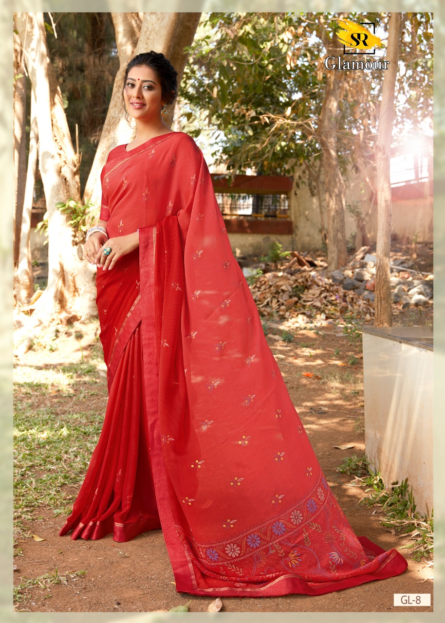 S R Launching Glamour Georgette Patern With Beautiful Border Saree Looking Pretty