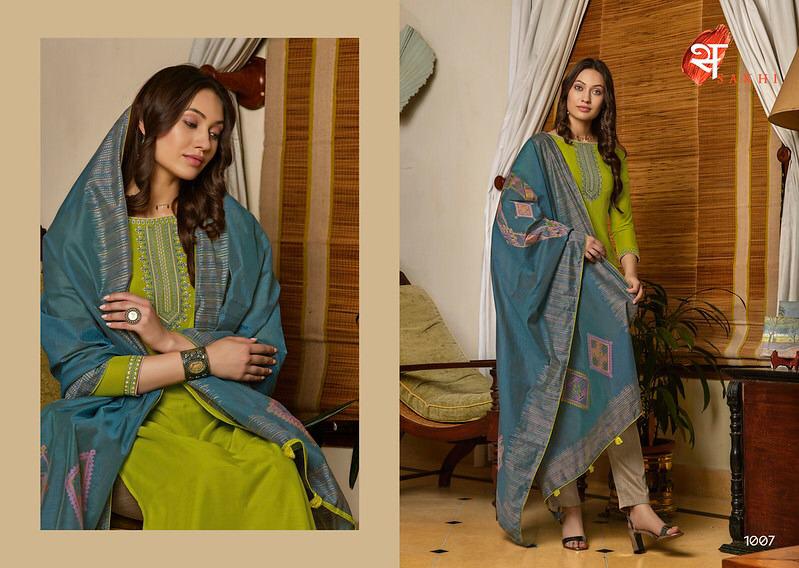 Swagat Sakhi Muslin With Embroidery Work 1001-1008 Series Good Looking Suit Exporter