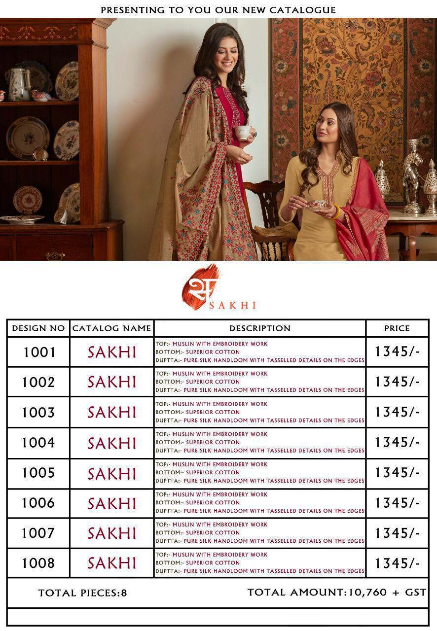 Swagat Sakhi Muslin With Embroidery Work 1001-1008 Series Good Looking Suit Exporter