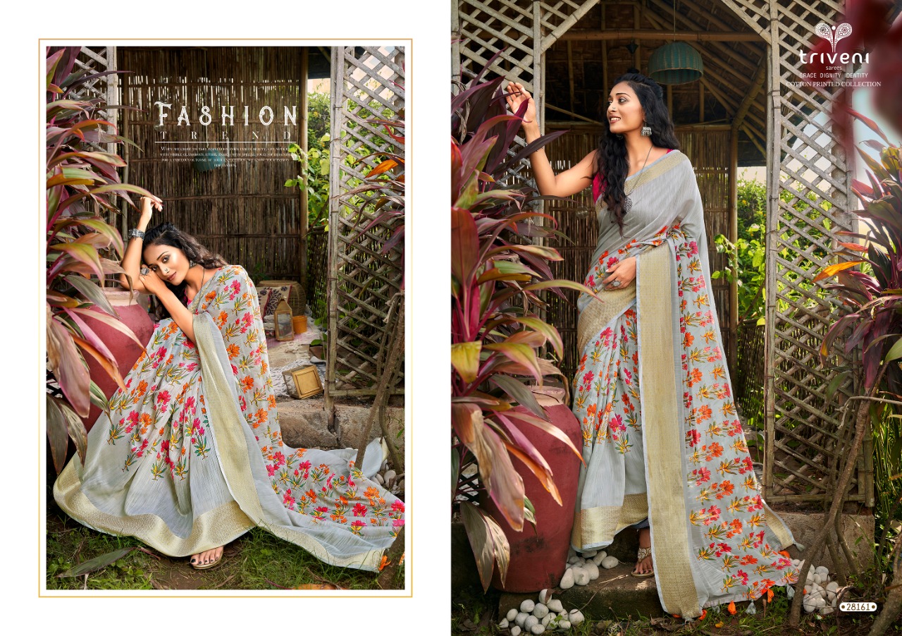 Triveni Launching Lotus Cotton Print Simple Sobar Printed Saree Wholesale Rate In Surat Market