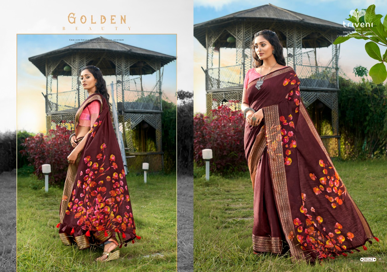 Triveni Launching Lotus Cotton Print Simple Sobar Printed Saree Wholesale Rate In Surat Market