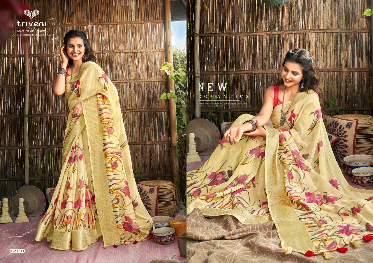 Triveni Launching Lotus Cotton Print Simple Sobar Printed Saree Wholesale Rate In Surat Market