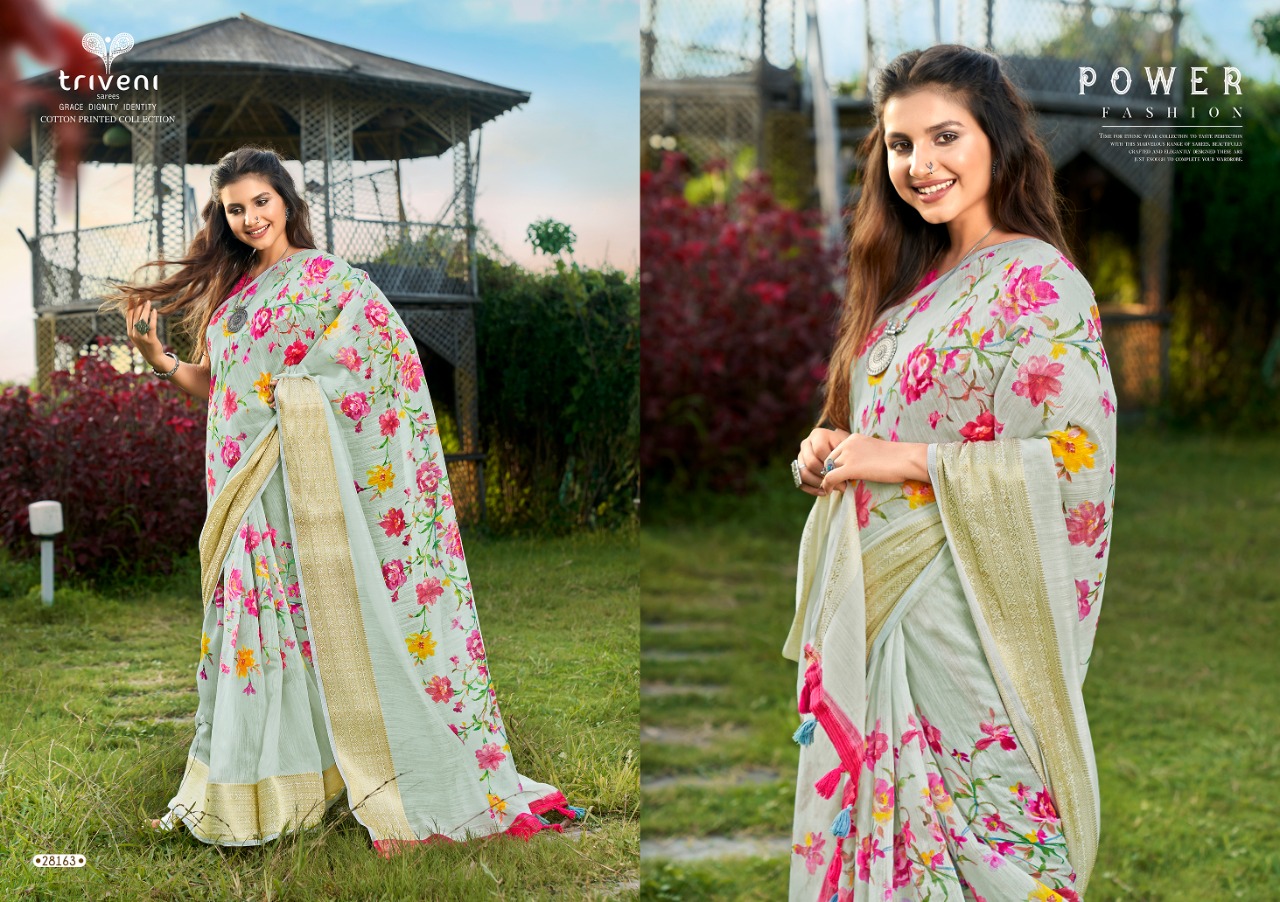 Triveni Launching Lotus Cotton Print Simple Sobar Printed Saree Wholesale Rate In Surat Market